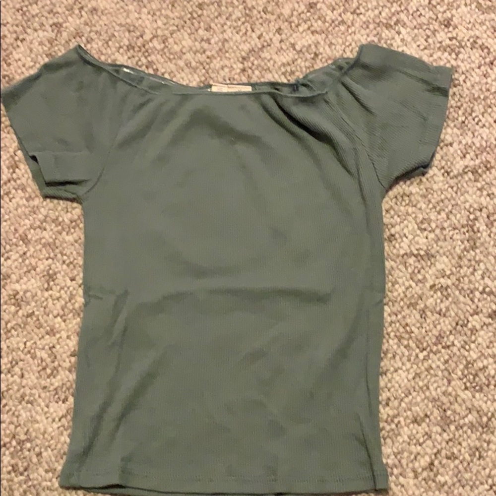 Off the shoulder army green top